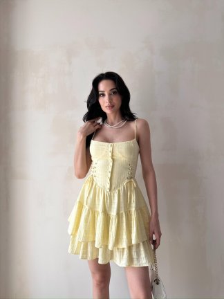 CROCE Mini Elbise 7087 - Sarı - 1