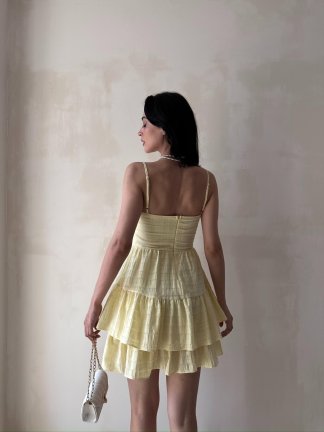 CROCE Mini Elbise 7087 - Sarı - 3