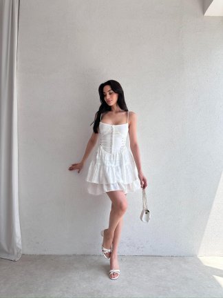 CROCE Mini Elbise 7087 - Beyaz - 2