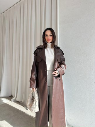 CROCODİLE Desen Deri Trençkot 8346 - Acı Kahve - 1