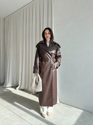 CROCODİLE Desen Deri Trençkot 8346 - Acı Kahve - 3