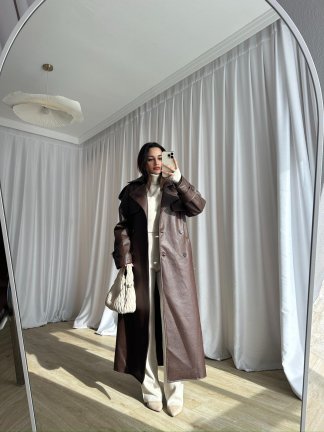 CROCODİLE Desen Deri Trençkot 8346 - Acı Kahve - 4