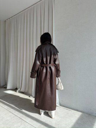 CROCODİLE Desen Deri Trençkot 8346 - Acı Kahve - 5