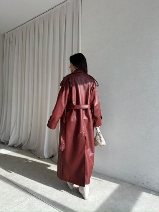 CROCODİLE Desen Deri Trençkot 8346 - Bordo - 4