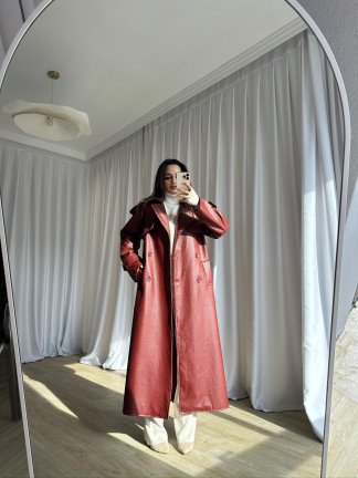 CROCODİLE Desen Deri Trençkot 8346 - Bordo - 3