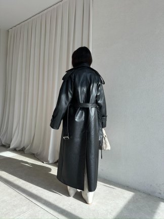 CROCODİLE Desen Deri Trençkot 8346 - Siyah - 5