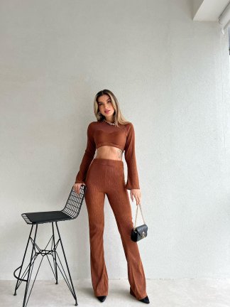Crop-Pantolon Flash Takım 6423 - Kahverengi - 2