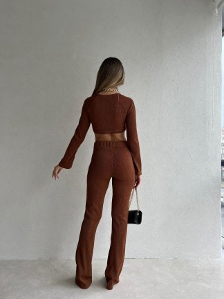 Crop-Pantolon Flash Takım 6423 - Kahverengi - 4