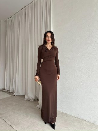 CROSS Maxi Elbise 7301 - Acı Kahve - 3