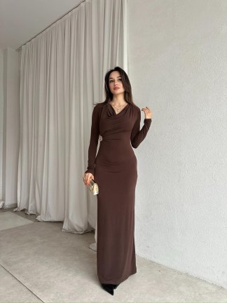 CROSS Maxi Elbise 7301 - Acı Kahve 