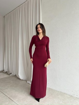CROSS Maxi Elbise 7301 - Bordo - 2