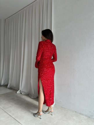 CRUSH Payetli Midi Elbise 8616 - Kırmızı - 3