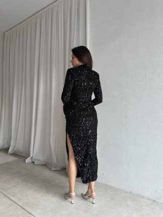 CRUSH Payetli Midi Elbise 8616 - Siyah - 3