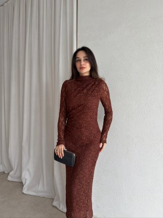 CURLY Maxi Elbise 8325 - Kahverengi - 1