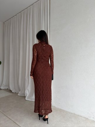 CURLY Maxi Elbise 8325 - Kahverengi - 3