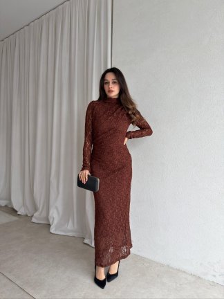 CURLY Maxi Elbise 8325 - Kahverengi - 2