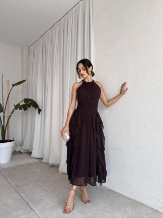 DALİA Maxi Elbise 8561 - Acı Kahve - 2