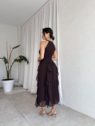 DALİA Maxi Elbise 8561 - Acı Kahve - 3