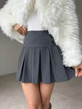 DAMİCO Çizgili Gri Etek 4733 - 2