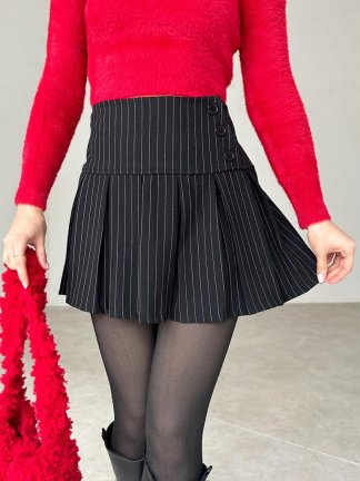 DAMİCO Çizgili Siyah Etek 4733 - 2