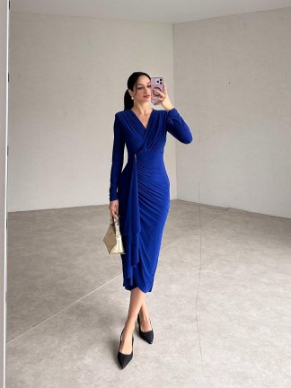DAMİEN Midi Elbise 4798 - Saks Mavisi - 3