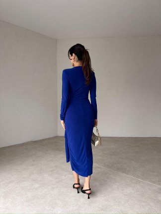 DAMİEN Midi Elbise 4798 - Saks Mavisi - 4