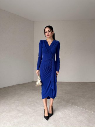 DAMİEN Midi Elbise 4798 - Saks Mavisi - 2