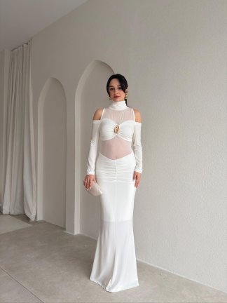 DAMY Transparan Elbise 3818 - Beyaz - 1