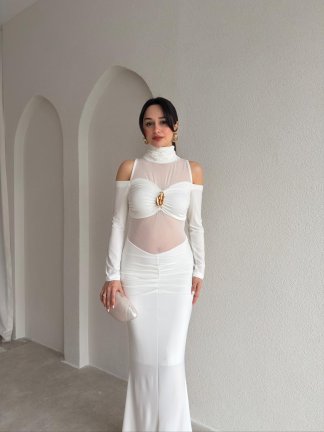 DAMY Transparan Elbise 3818 - Beyaz - 2