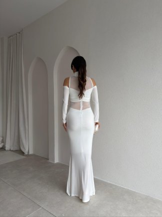 DAMY Transparan Elbise 3818 - Beyaz - 3