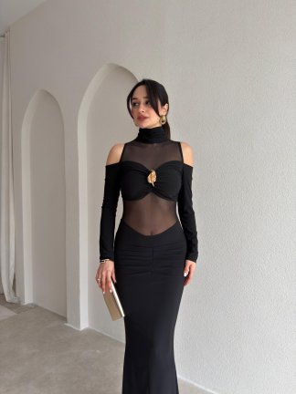 DAMY Transparan Elbise 3818 - Siyah - 2