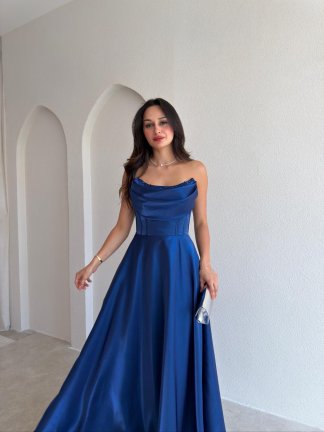 DANİEL Yaka Detaylı Maxi Elbise 3763 - Lacivert - 2