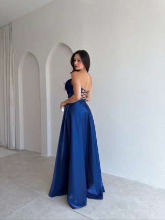 DANİEL Yaka Detaylı Maxi Elbise 3763 - Lacivert - 3