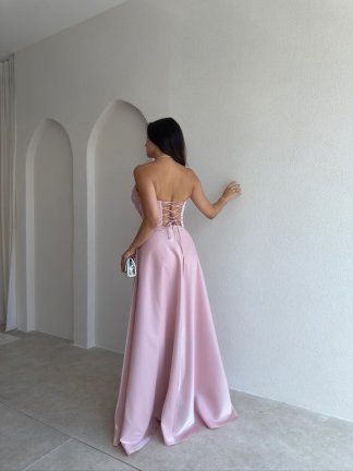 DANİEL Yaka Detaylı Maxi Elbise 3763 - Pudra - 3