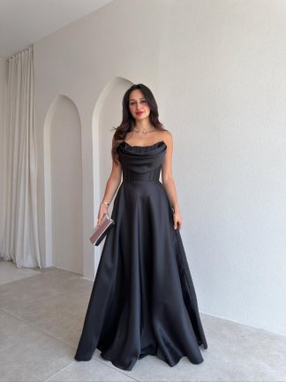 DANİEL Yaka Detaylı Maxi Elbise 3763 - Siyah 