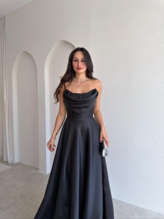 DANİEL Yaka Detaylı Maxi Elbise 3763 - Siyah - 2