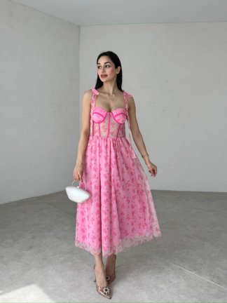 DANİELA Midi Elbise 4095 - Pembe - 2