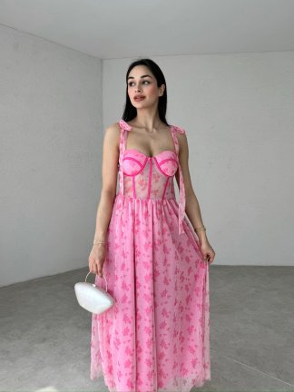 DANİELA Midi Elbise 4095 - Pembe 