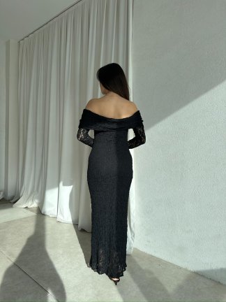 DAPHNE Dantelli Midi Elbise 8713 - Siyah - 2