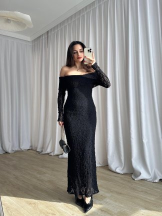 DAPHNE Dantelli Midi Elbise 8713 - Siyah - 4