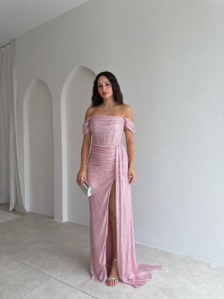 DARCY Payetli Maxi Elbise 6533 - Pudra 