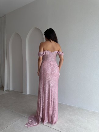 DARCY Payetli Maxi Elbise 6533 - Pudra - 3