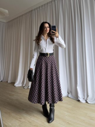 DARLİN Ekose Etek 8858 - Bordo - 2