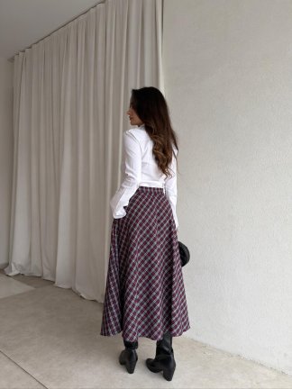 DARLİN Ekose Etek 8858 - Bordo - 3