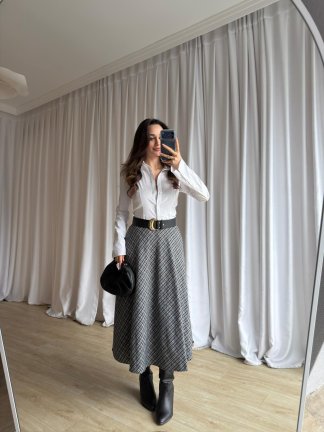 DARLİN Ekose Etek 8858 - Acı Kahve - 2