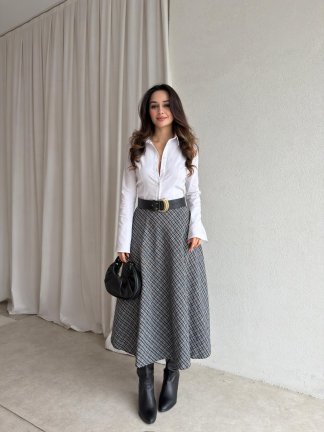 DARLİN Ekose Etek 8858 - Acı Kahve - 1