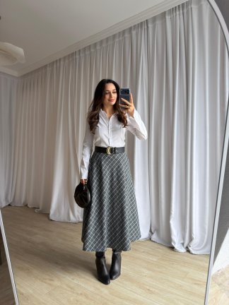 DARLİN Ekose Etek 8858 - Haki - 2