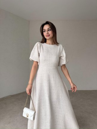 DARNEL Midi Elbise 7393 - Krem 