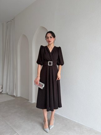 DAVE Taşlı Elbise 3444 - Acı Kahve - 2