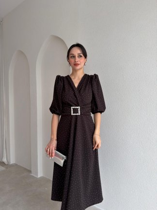 DAVE Taşlı Elbise 3444 - Acı Kahve - 1